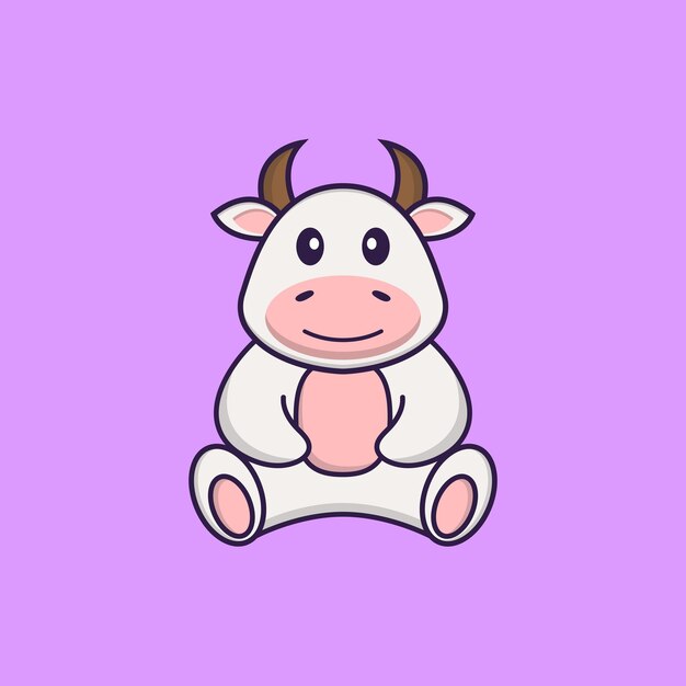 Cute cow is sitting. Animal cartoon concept isolated. Flat Cartoon Style