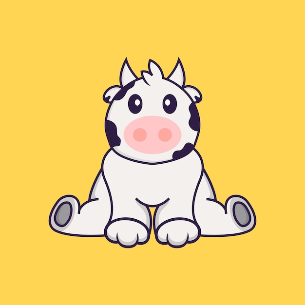 Cute cow is sitting Animal cartoon concept isolated
