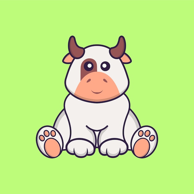 La mucca carina è seduta concetto di cartone animato animale isolato