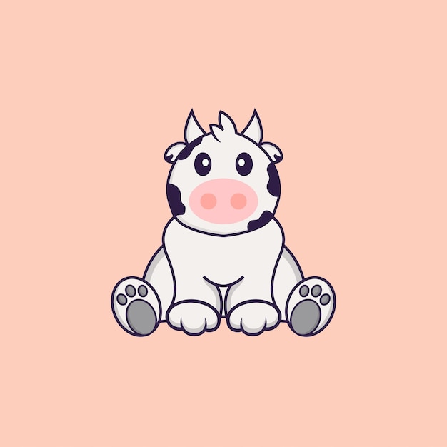 Vector cute cow is sitting. animal cartoon concept isolated.