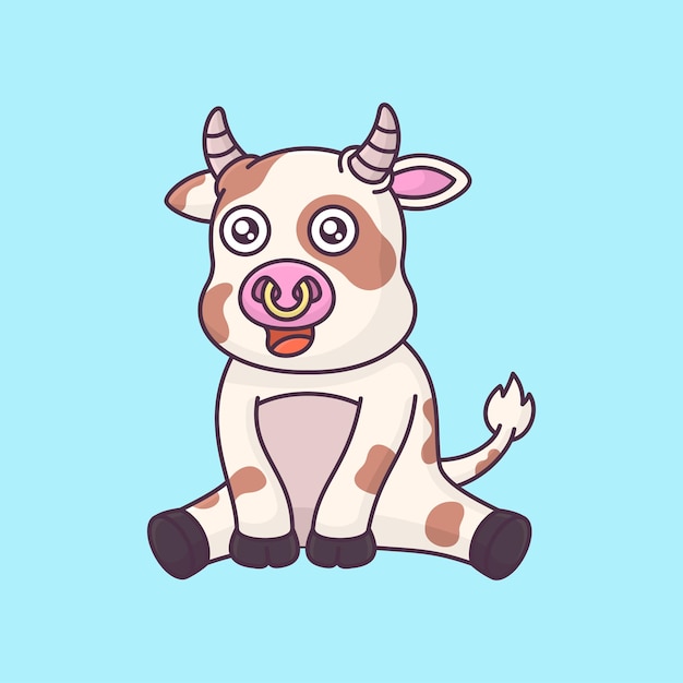 Vector cute cow is sitting happy animal cartoon vector illustration icon isolated