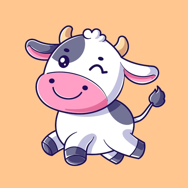 Vector cute cow jumping feeling happy