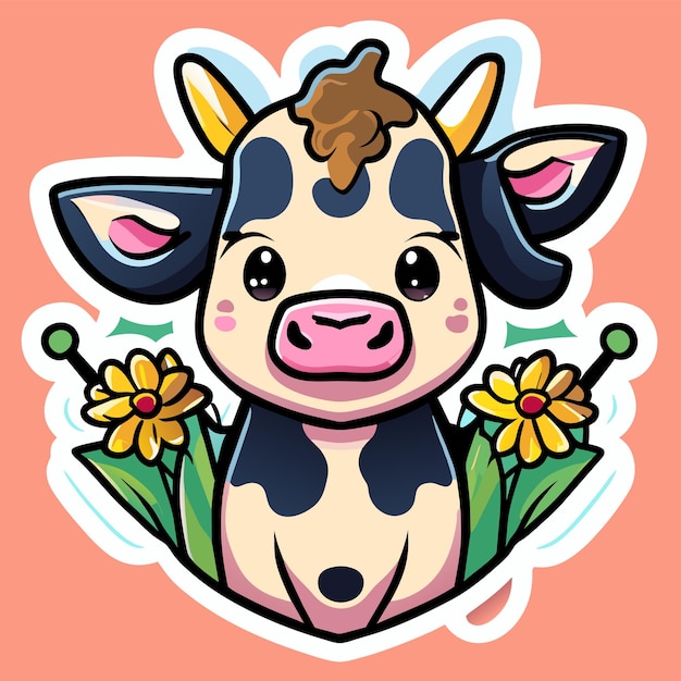 Vector cute cow kawaii hand drawn cartoon sticker icon concept isolated illustration