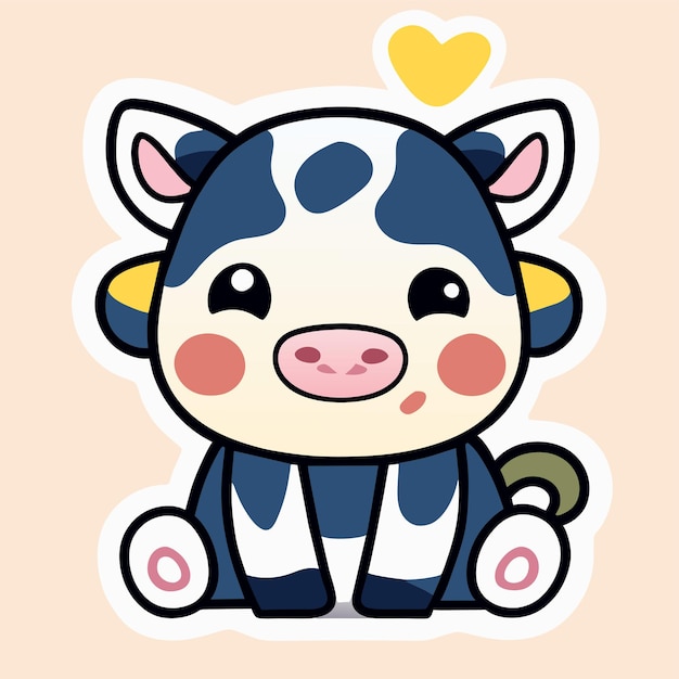 Vector cute cow kawaii hand drawn cartoon sticker icon concept isolated illustration