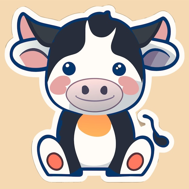 Illustrazione isolata concetto sveglio dell'icona dell'autoadesivo del fumetto disegnato a mano di kawaii della mucca della mucca