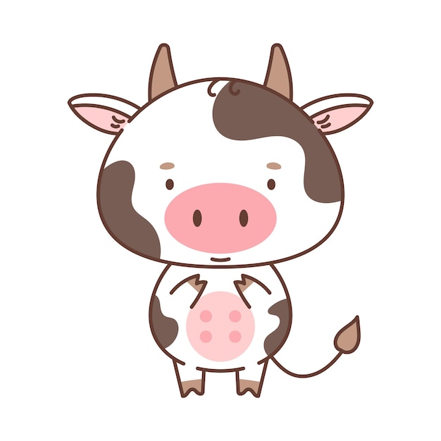 Cute cow in kawaii style cute animals in kawaii style drawings for children isolated vector