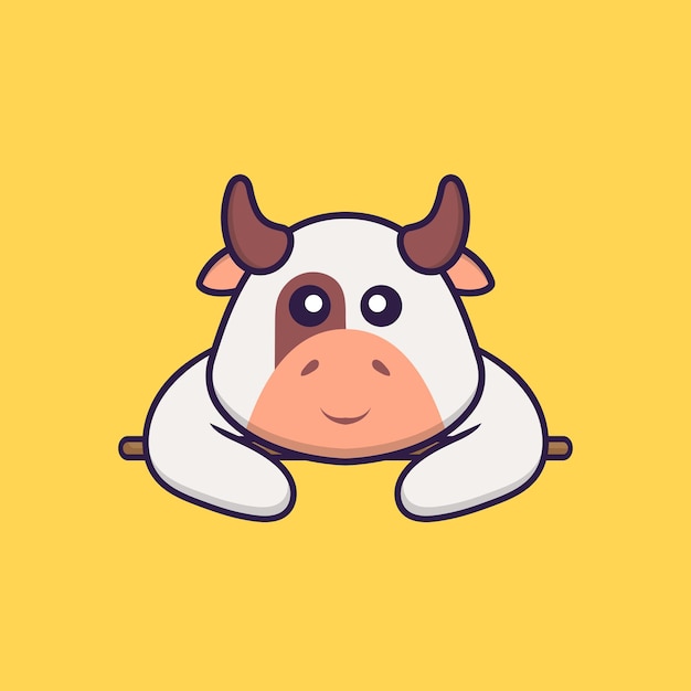 Vector cute cow lying down. animal cartoon concept isolated. flat cartoon style