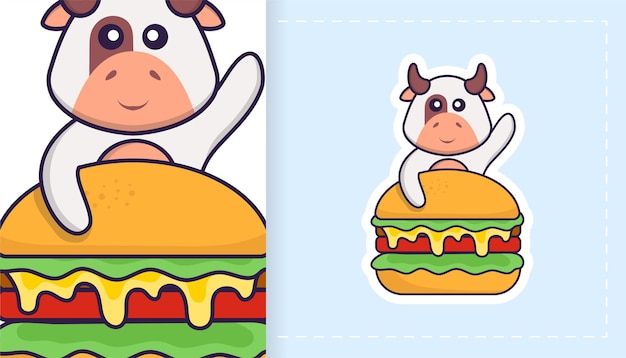 Cute cow mascot character. can be used for stickers, patches, textiles, paper.