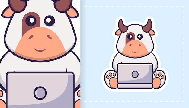 Cute cow mascot character. Can be used for stickers, patches, textiles, paper.