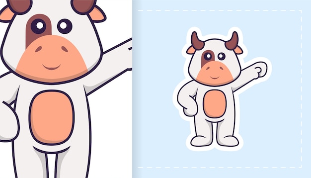 Cute cow mascot character. can be used for stickers, patches, textiles, paper.