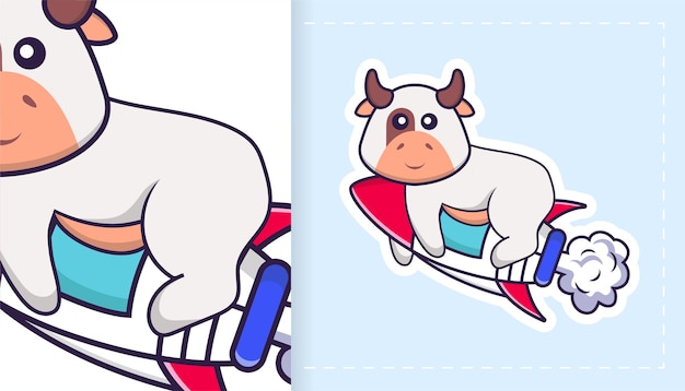 Cute cow mascot character. Can be used for stickers, patches, textiles, paper.