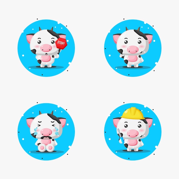 Cute cow mascot design set