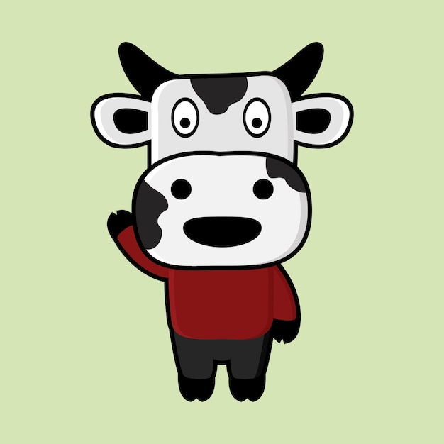 Vector cute cow mascot waving hand of illustration vector