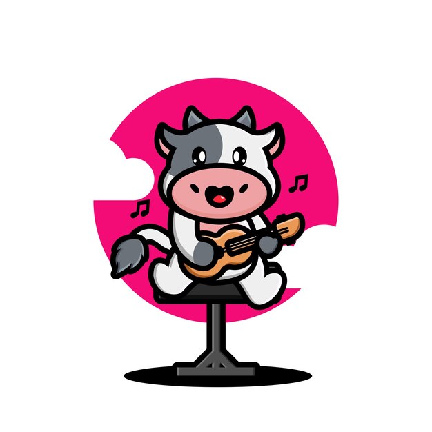 Cute cow playing guitar