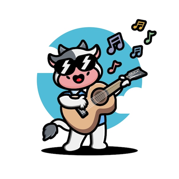 Cute cow playing guitar