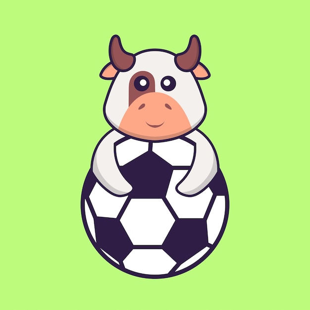 Cute cow playing soccer. Animal cartoon concept isolated.