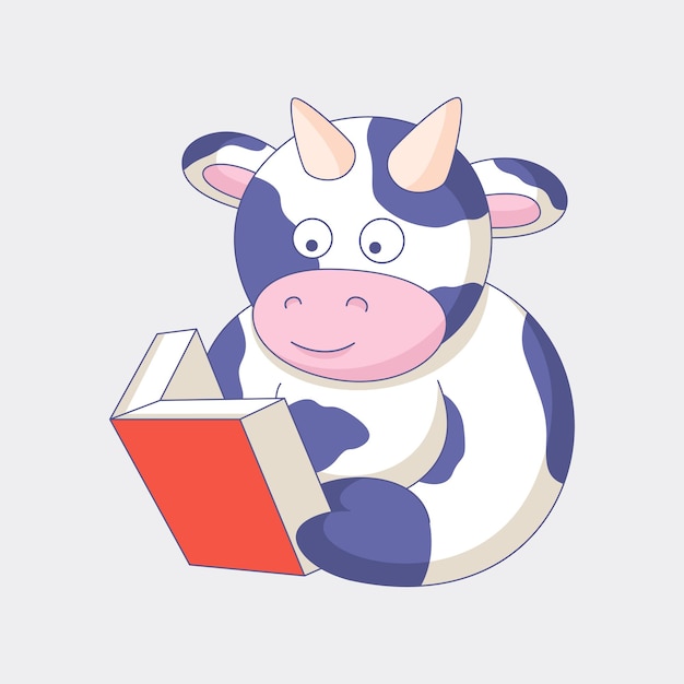 Милая корова читает книжную иллюстрацию векторной иконки мультфильма