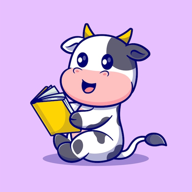 Cute cow reading book cartoon animal education icon concept isolated flat cartoon style