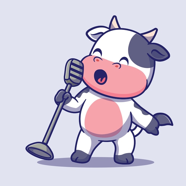 Cute cow singing cartoon vector icon illustration animal music icon concept isolated