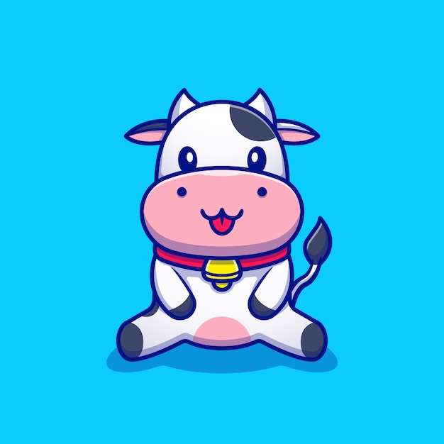かわいい牛が座っている漫画アイコンイラスト。動物アイコンコンセプトプレミアム。漫画のスタイル