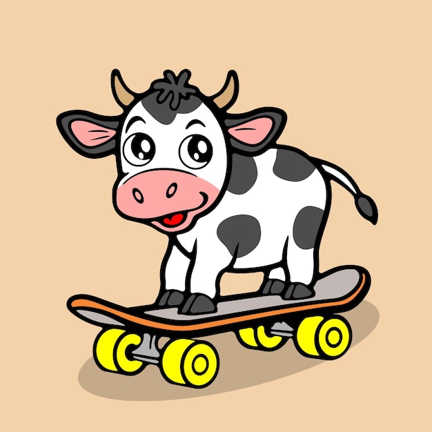 cute cow skateboarding vector illustration 10
