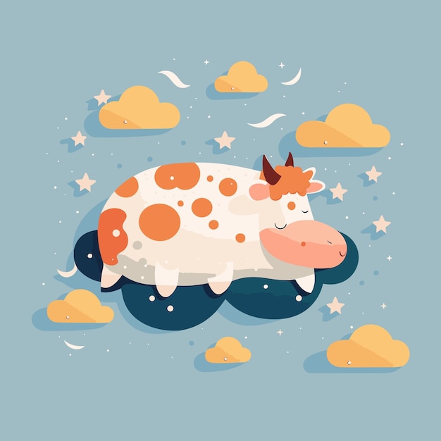 Cute Cow sleeping on a cloud