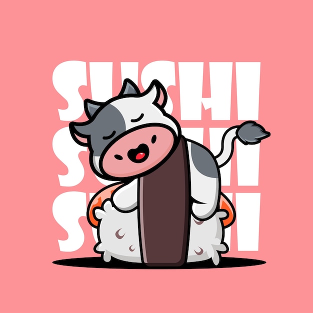 Cute cow sleeping on sushi