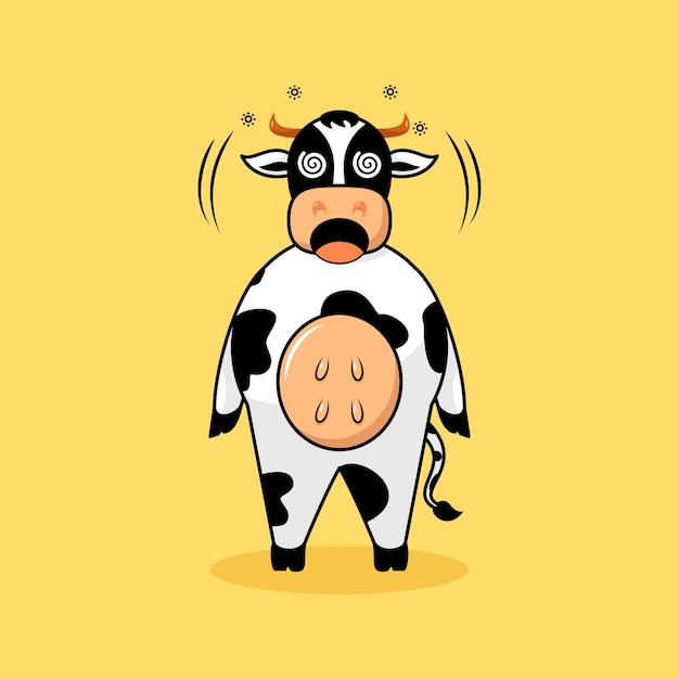 cute cow standing with dizzy expression. cartoon, mascot, animal and character style