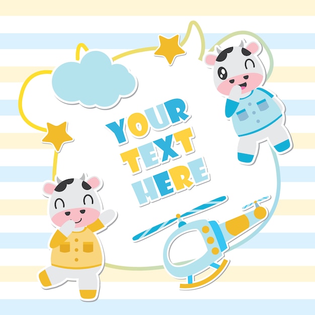 Vector cute cow and toys frame cartoon baby shower card