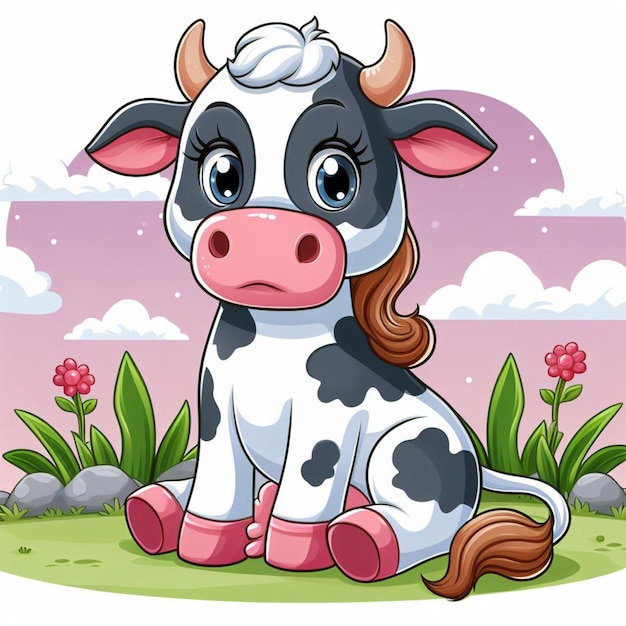 Vector cute cow vector cartoon illustration