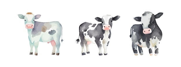 cute cow watercolor isolated on white background farm cow animal set vector illustration