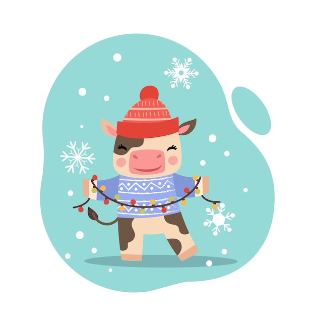 Cute cow in winter