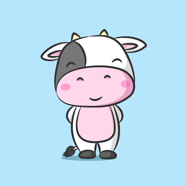 cute cow with big head standing and smiling