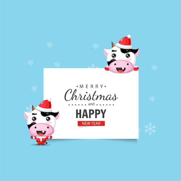 Cute cow with Christmas and New Year wishes