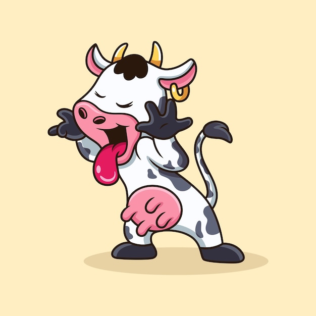 Cute cow with funny expression cartoon Animal vector icon illustration isolated on premium vector