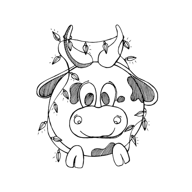 Cute cow with a garland