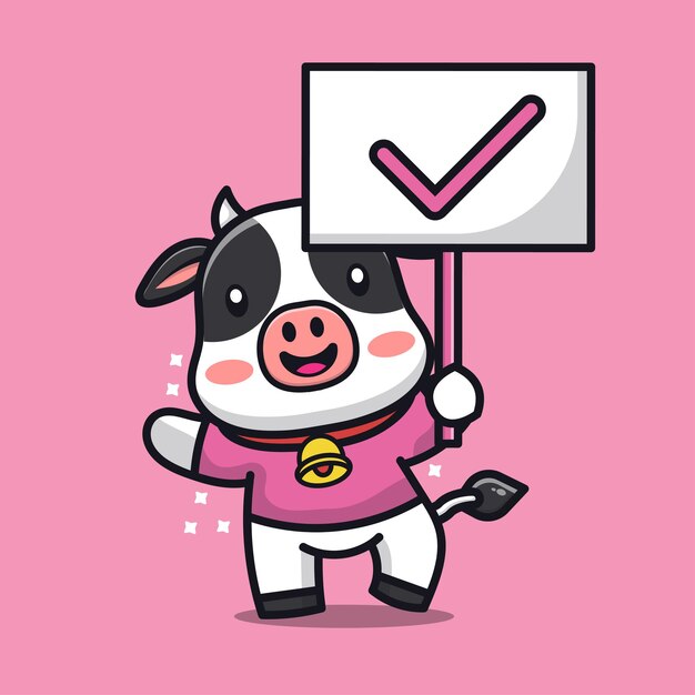 Cute cow with true sign cartoon illustration