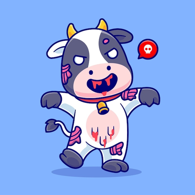 Vector cute cow zombie cartoon vector icon illustration. animal halloween icon concept isolated flat