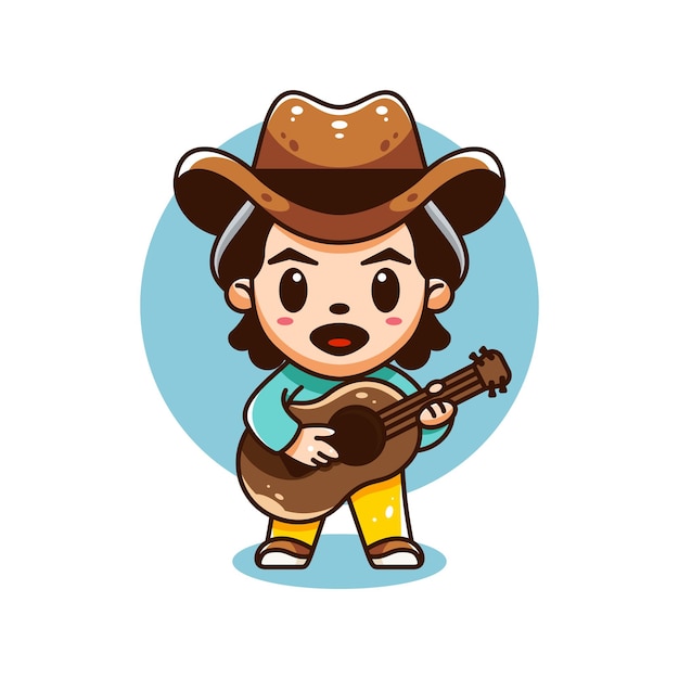 Vector cute cowboy playing guitar vector