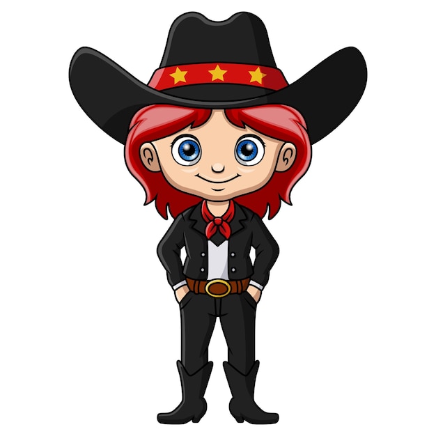 Vettore cartoon di una cowgirl carina su sfondo bianco