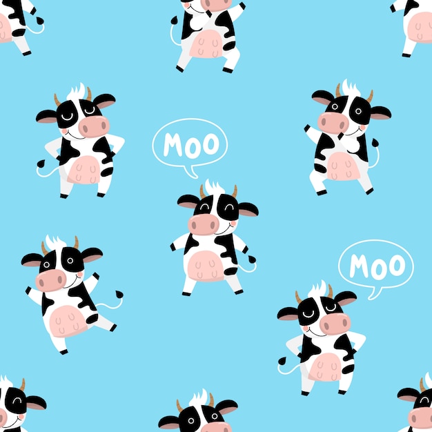 Cute cows seamless pattern.