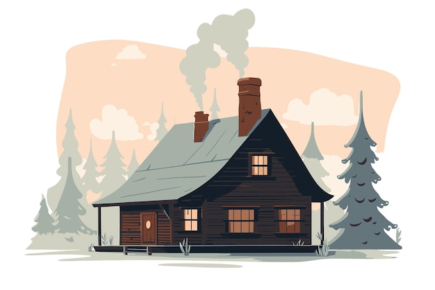 Cute cozy cabin in winter Merry christmass and new year holidays winter landscape