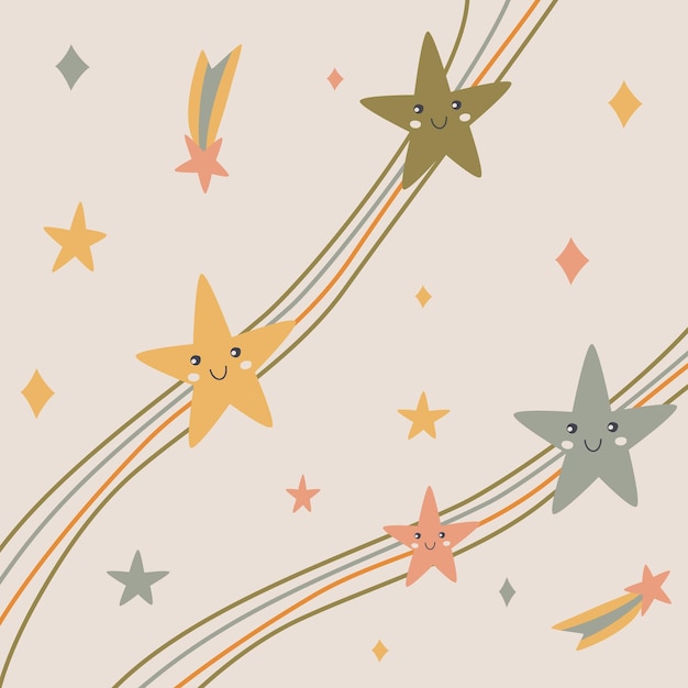 Vector cute cozy children's illustrationbackground of stars comets and lines vector illustration