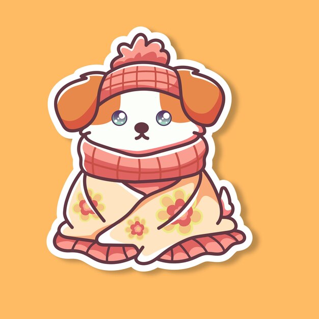 Vector cute cozy dog sticker vector illustration