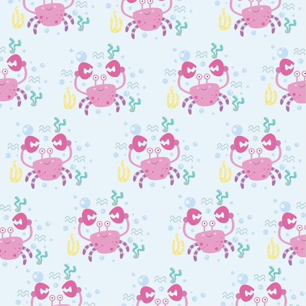 Vector cute crab animal vector seamless pattern design