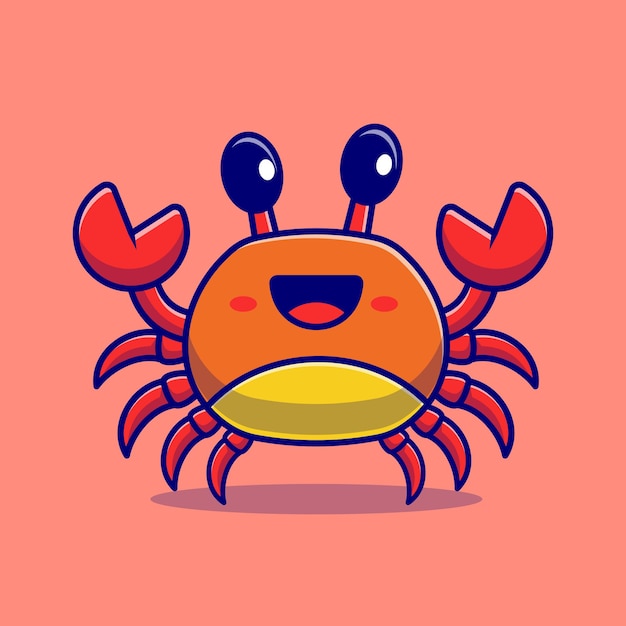 Vector cute crab cartoon character. animal nature isolated.