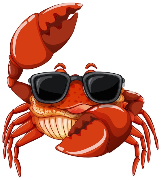 Vector cute crab cartoon character wearing sunglasses