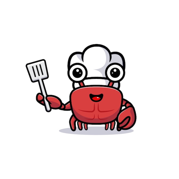 Cute crab  chef character holding spatula