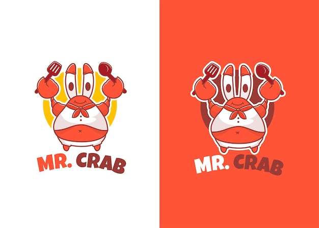 Cute crab chef seafood mascot cartoon character