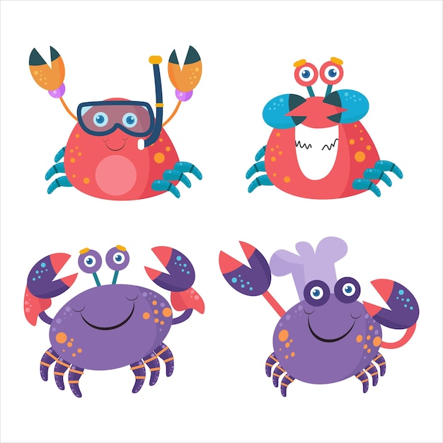 Vector cute crab illustration character collection 5 perfect for logos and more